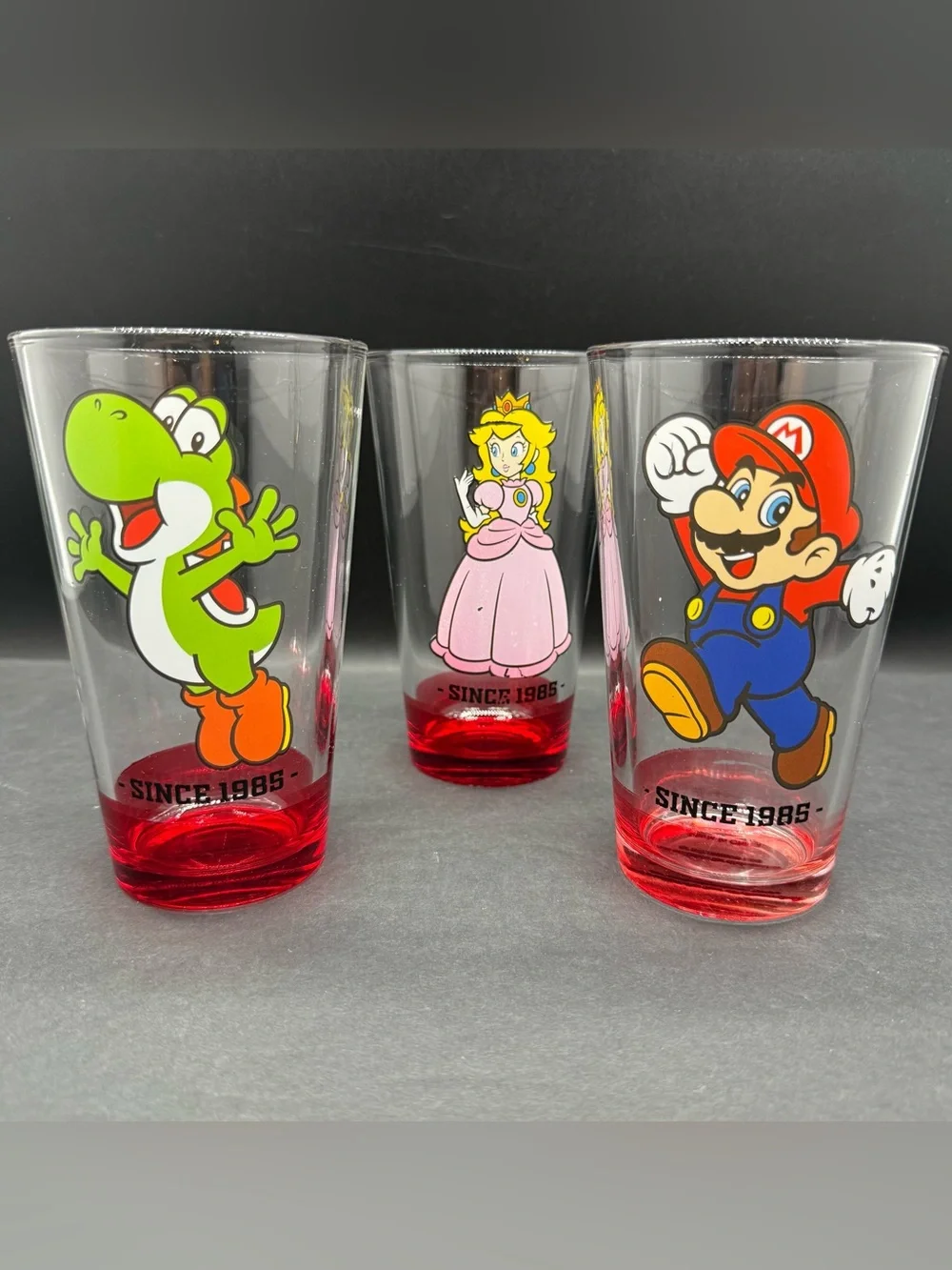 Super Mario Mario, Luigi, Princess Peach Pint Drinking Glasses Set of 3 Vintage